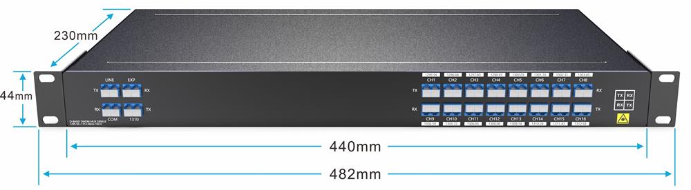Dual Fiber 16CH O-BAND DWDM MUX DEMUX, LC/UPC, EXP+1310 port, 1U Rack
